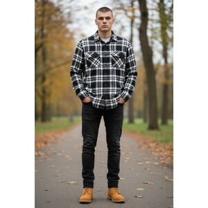Five Brother Heavy Flannel Shirt Black White Plaid Large‎ Tall